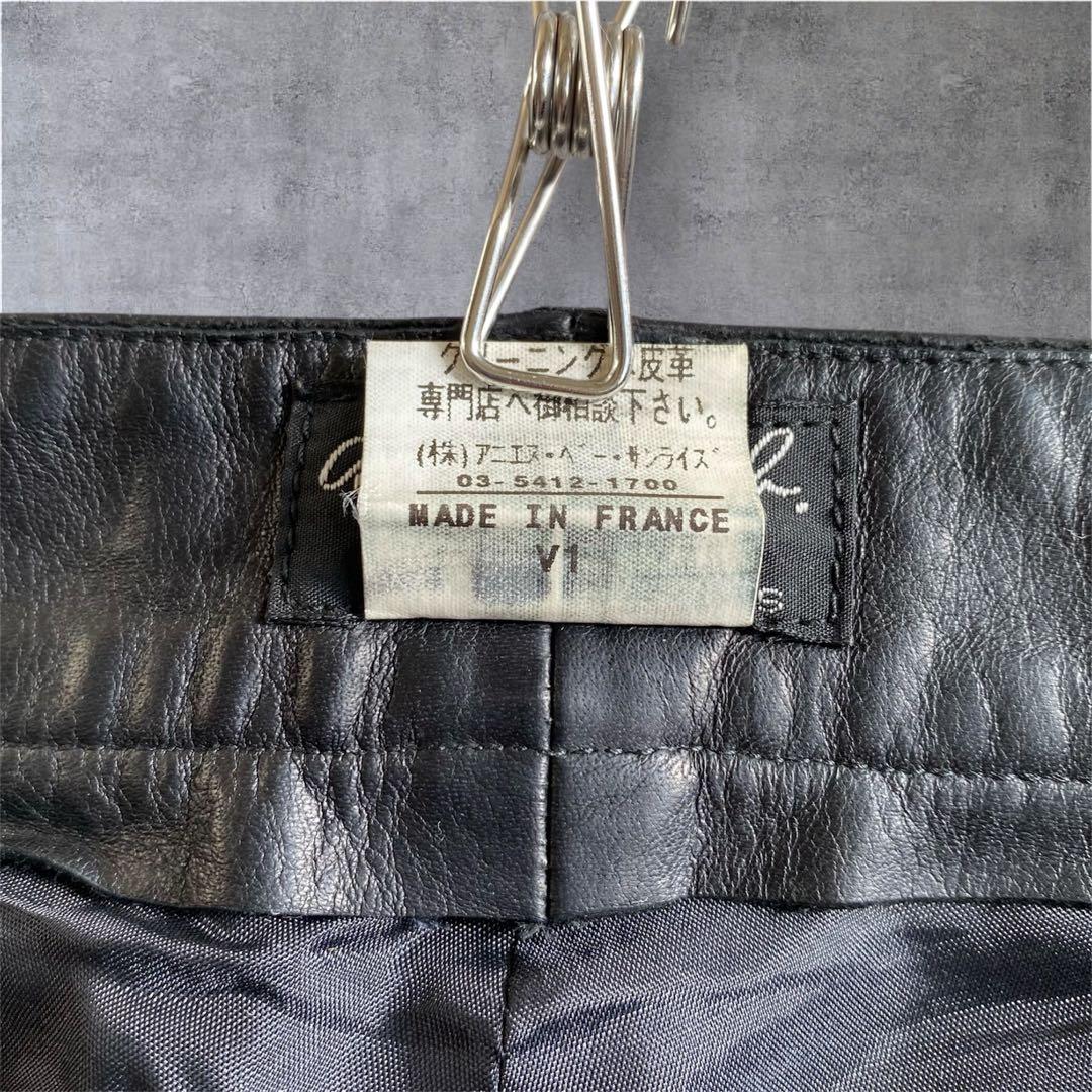 【極美品】agnes b アニエスベー　レザーパンツ　牛革　フランス製　ブラック