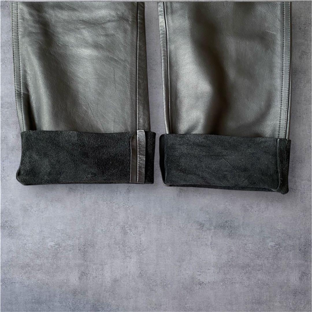 【極美品】agnes b アニエスベー　レザーパンツ　牛革　フランス製　ブラック