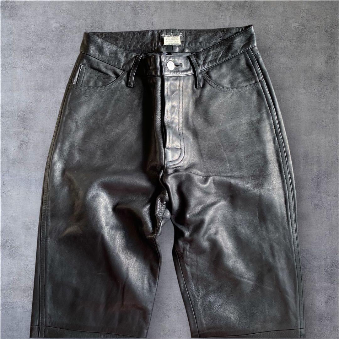 【極美品】agnes b アニエスベー　レザーパンツ　牛革　フランス製　ブラック