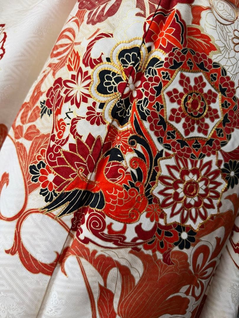 振袖フルセット アイボリーホワイト×オレンジ×ゴールド 金駒刺繍