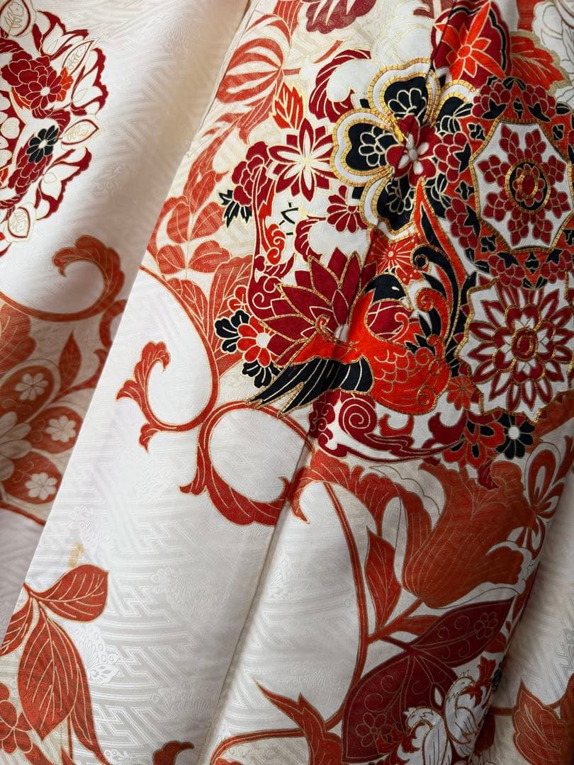 振袖フルセット アイボリーホワイト×オレンジ×ゴールド 金駒刺繍