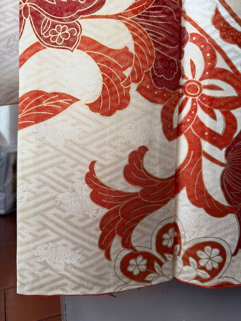 振袖フルセット アイボリーホワイト×オレンジ×ゴールド 金駒刺繍