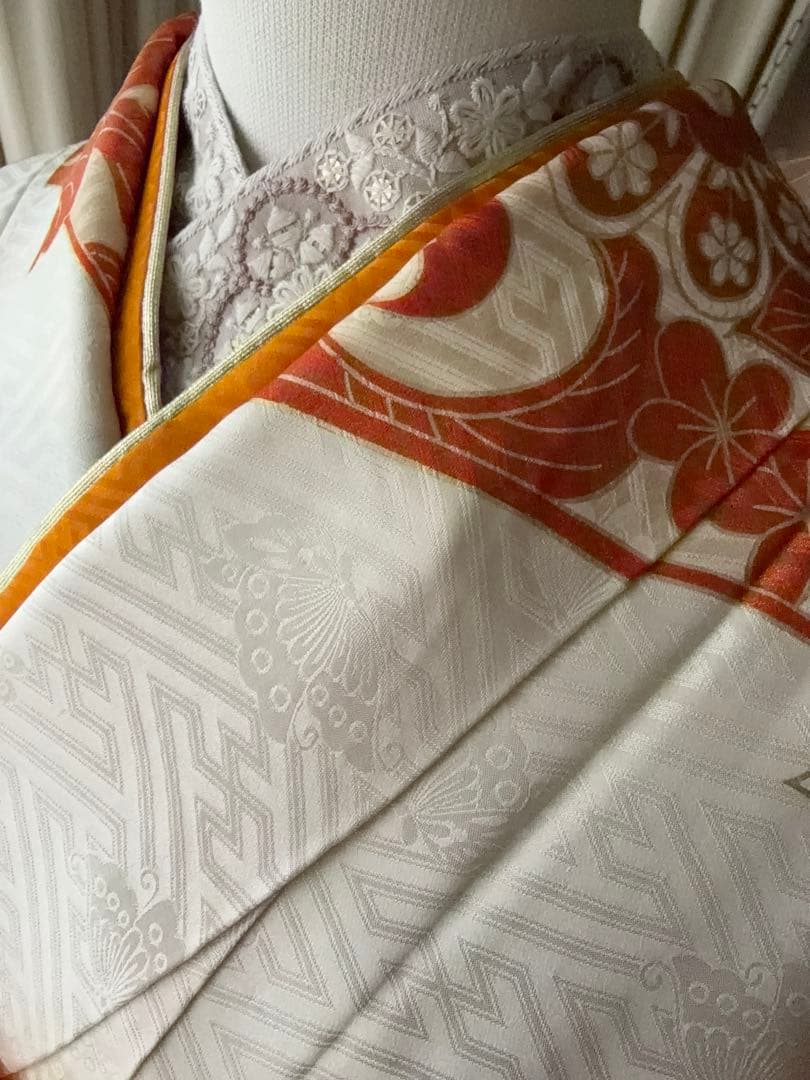 振袖フルセット アイボリーホワイト×オレンジ×ゴールド 金駒刺繍