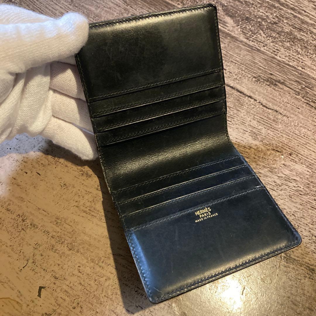 HERMES 折り財布 ★ヴィンテージ 〇U刻印、1991年製、黒レザー
