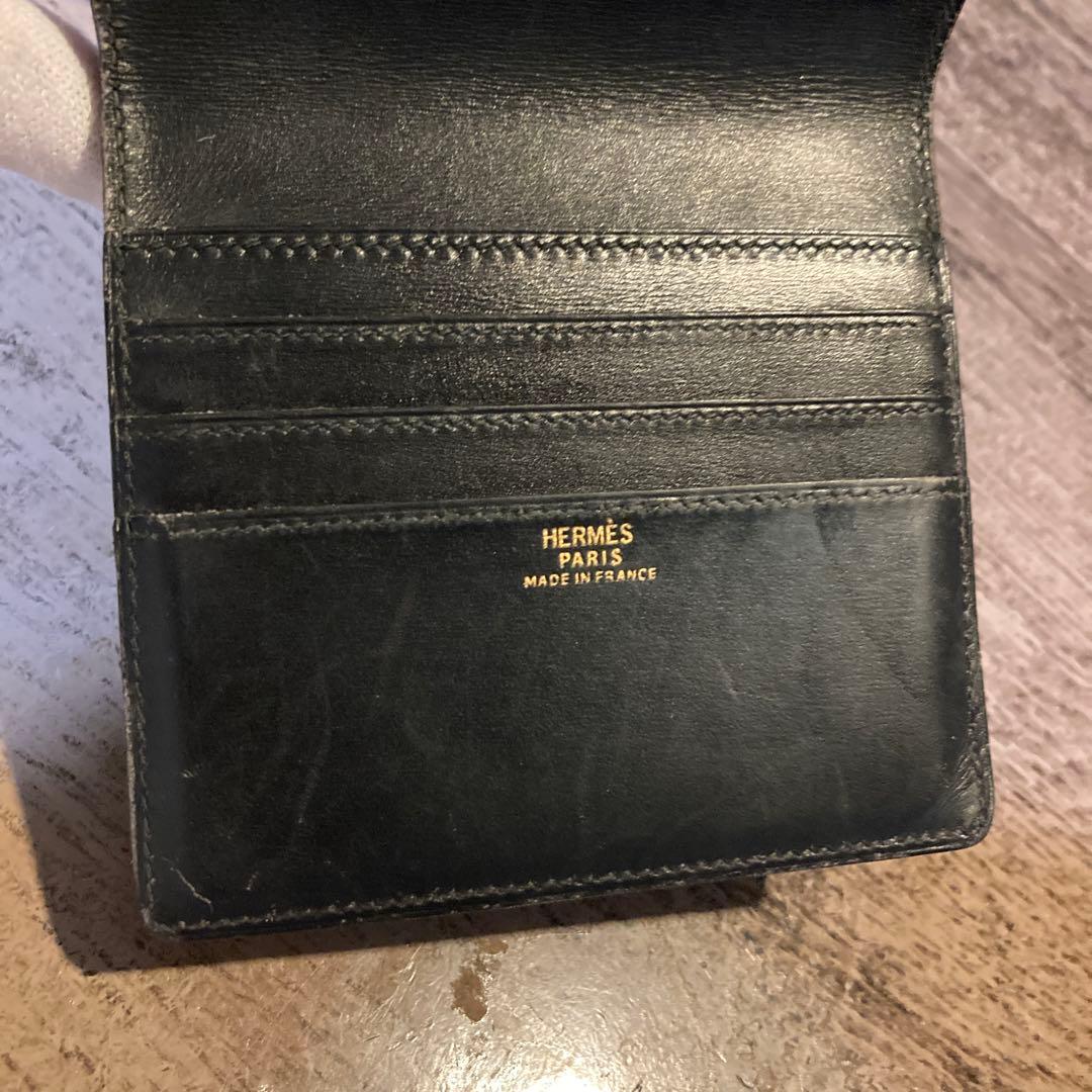 HERMES 折り財布 ★ヴィンテージ 〇U刻印、1991年製、黒レザー