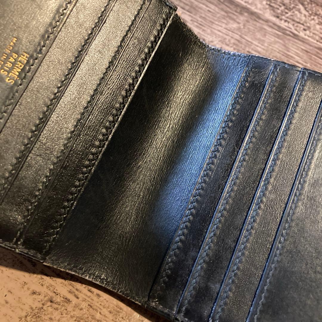 HERMES 折り財布 ★ヴィンテージ 〇U刻印、1991年製、黒レザー