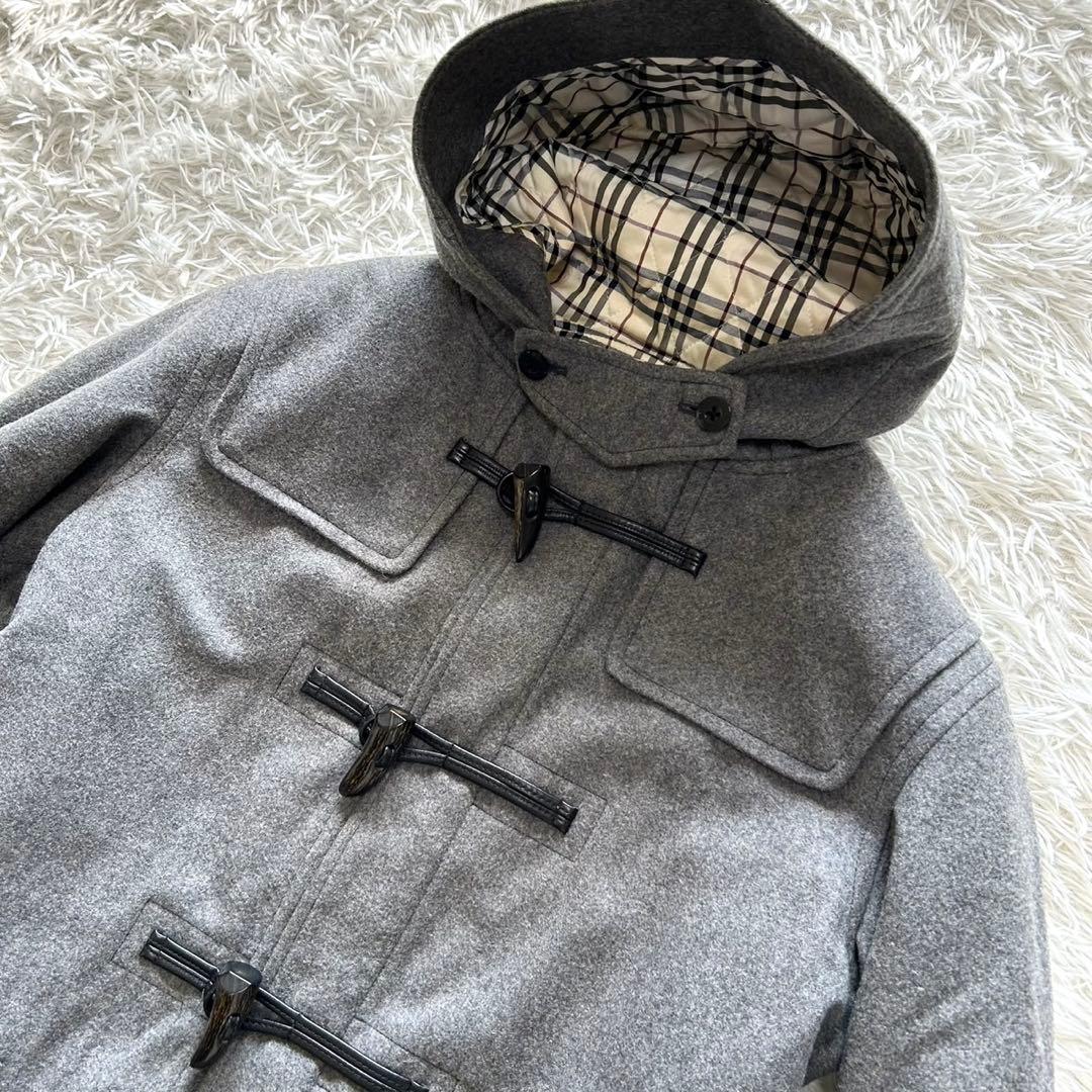 バーバリーブラックレーベル　ダッフルコート　カシミヤ混　裏地キルティング　グレー