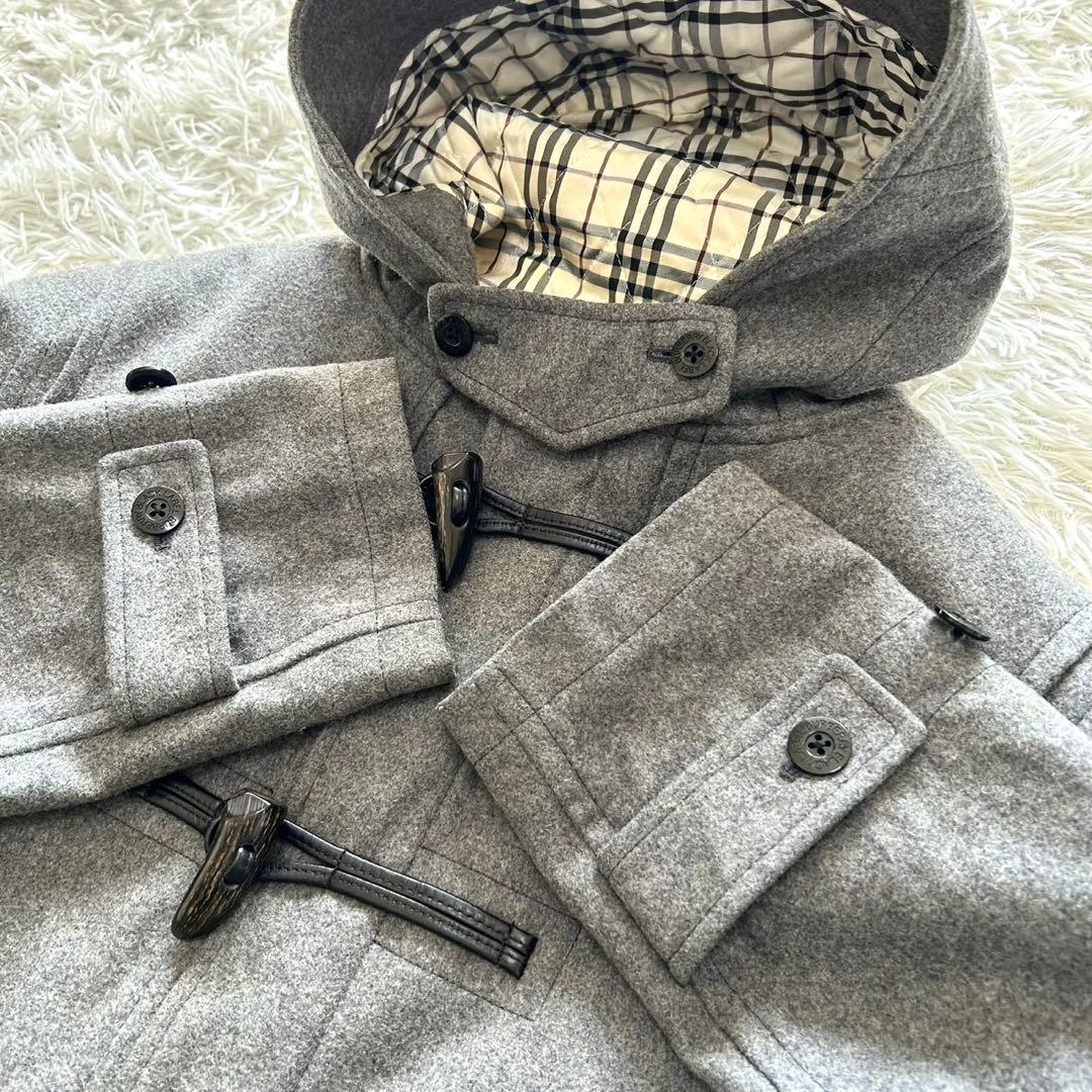 バーバリーブラックレーベル　ダッフルコート　カシミヤ混　裏地キルティング　グレー