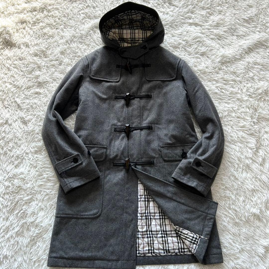 バーバリーブラックレーベル　ダッフルコート　カシミヤ混　裏地キルティング　グレー