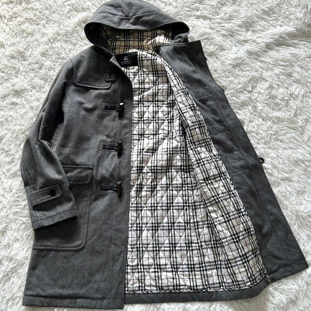 バーバリーブラックレーベル　ダッフルコート　カシミヤ混　裏地キルティング　グレー