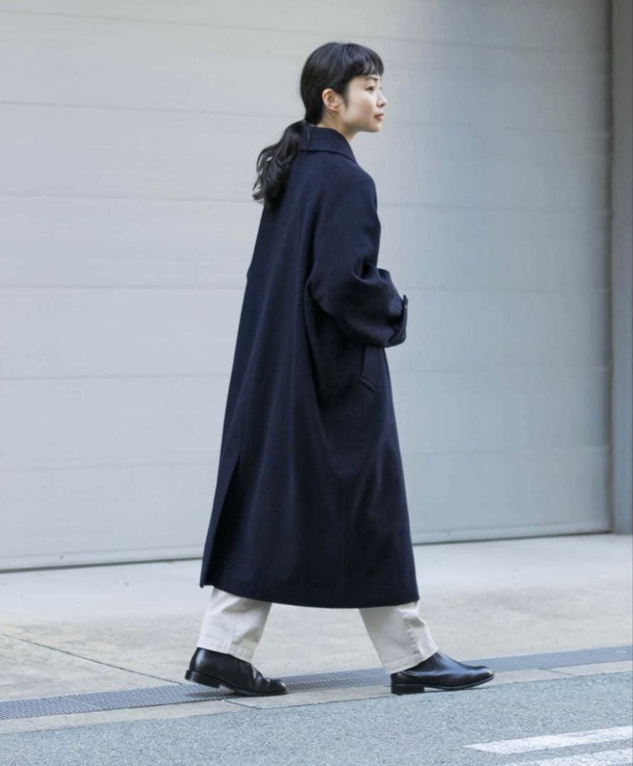 かぐれ　新品タグ付き　ウールバルカラーコート　NAVY