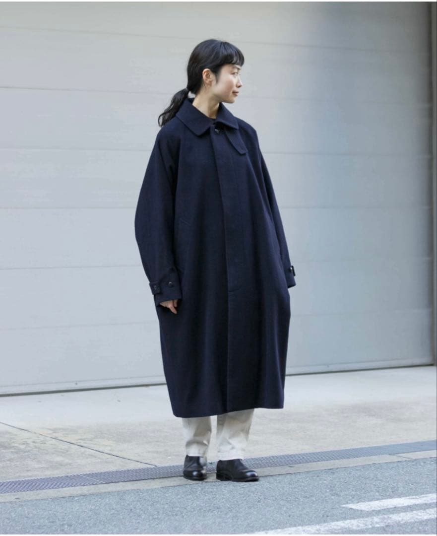 かぐれ　新品タグ付き　ウールバルカラーコート　NAVY