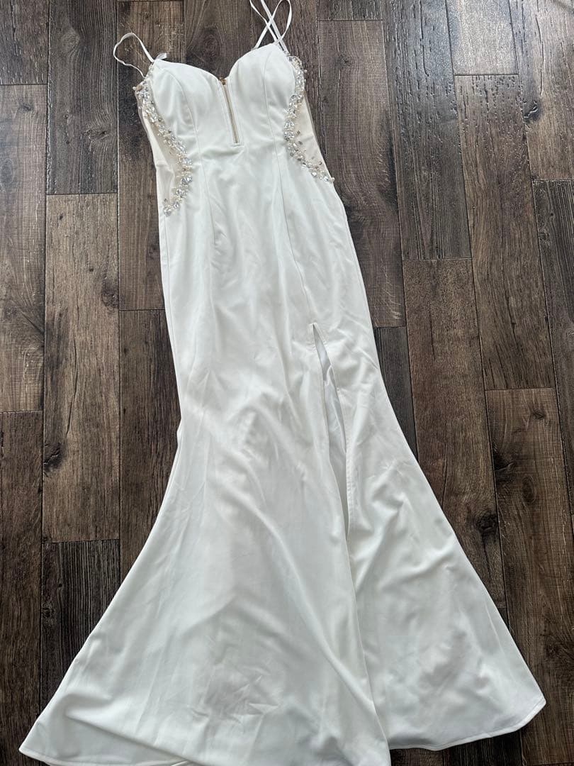 サイドシアービジューロングドレス　キャバドレス