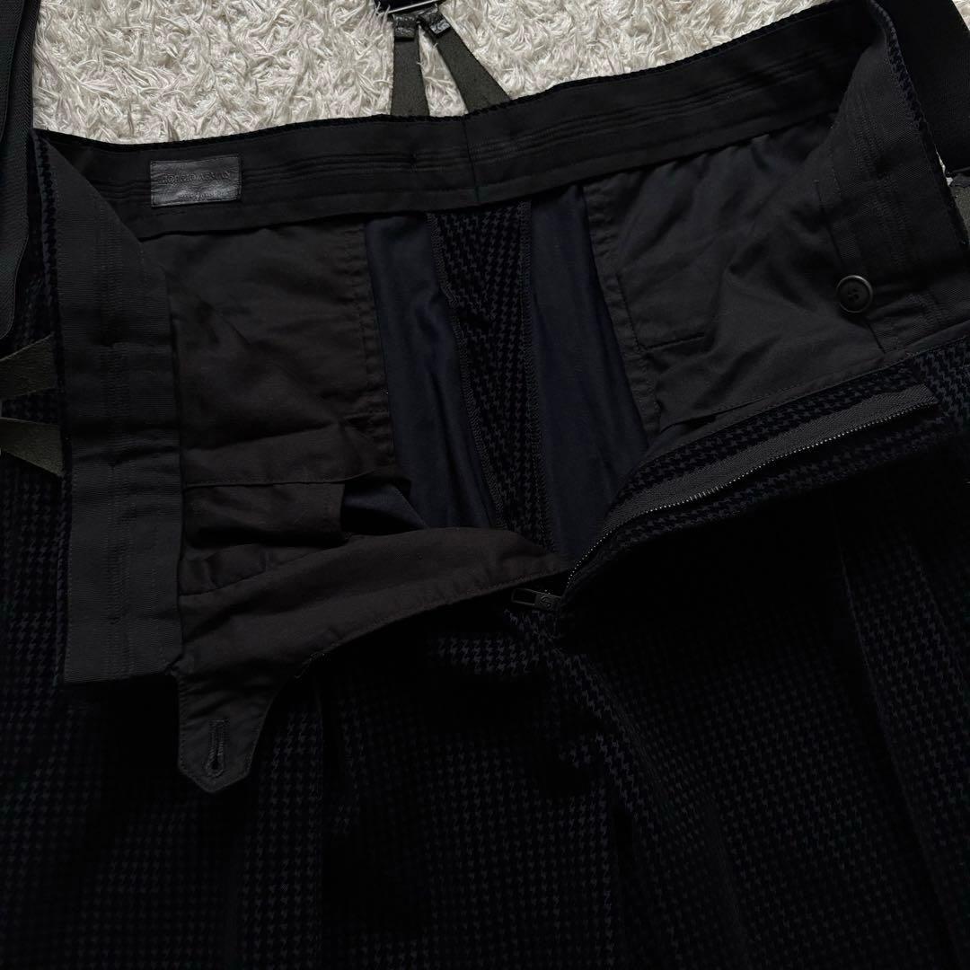 ★千鳥格子★ ジョルジオ アルマーニ ベロア パンツ 本革タグ 永久クリース 黒