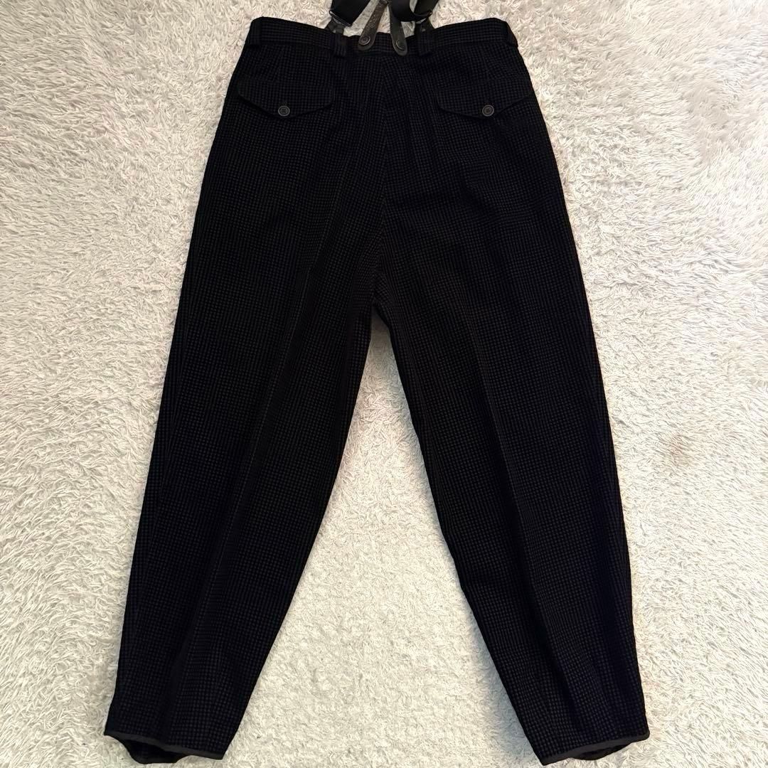 ★千鳥格子★ ジョルジオ アルマーニ ベロア パンツ 本革タグ 永久クリース 黒