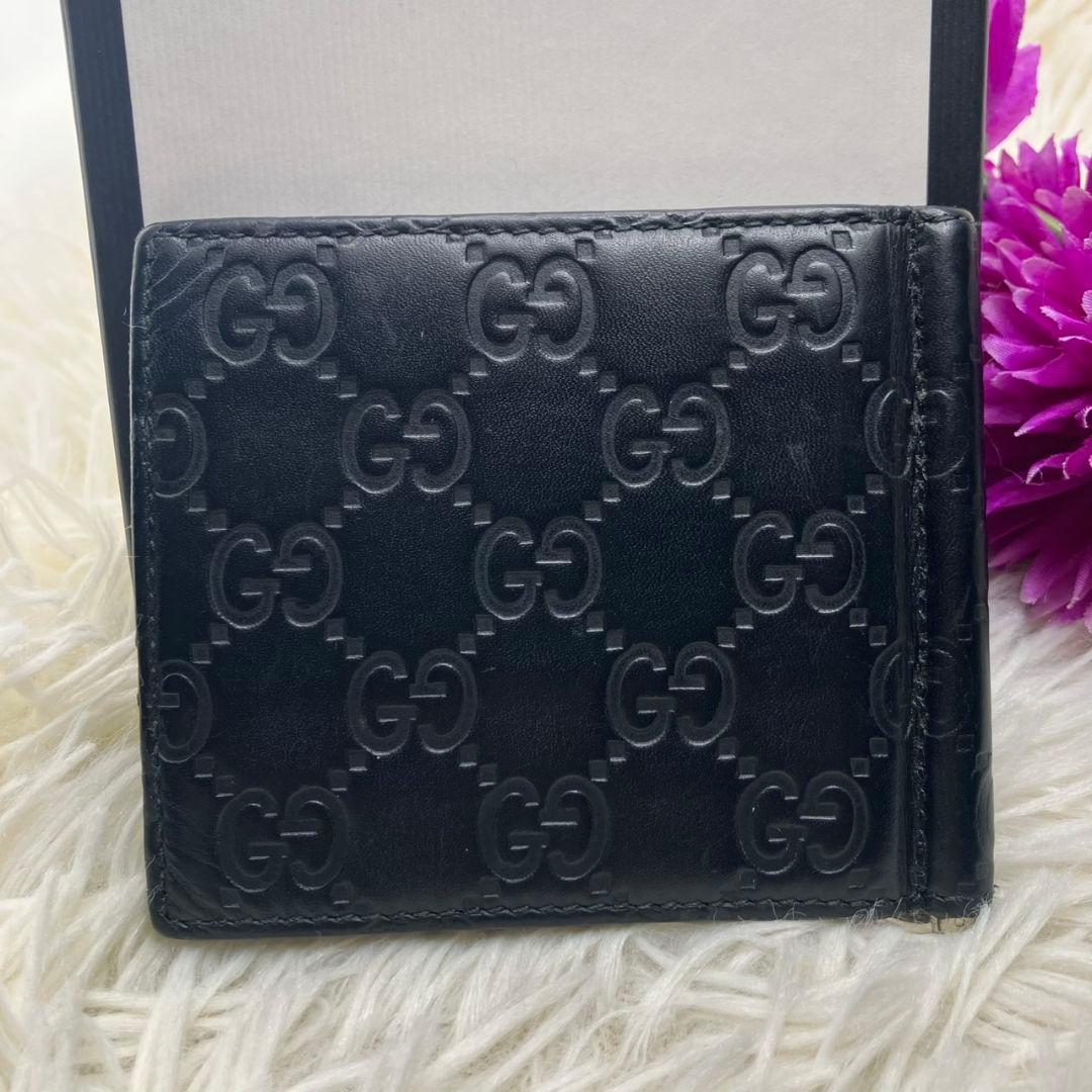 たかっしー様✨グッチ マネークリップ 札入れ 財布 シマレザー GG柄 ブラック