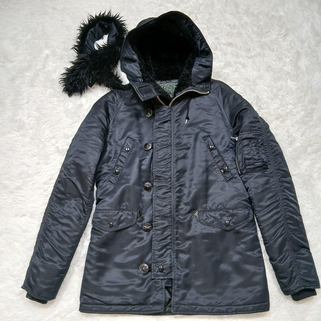 極美品　ローデッド　ミリタリーダウンジャケット 日本製　ファー付き　黒　Lサイズ