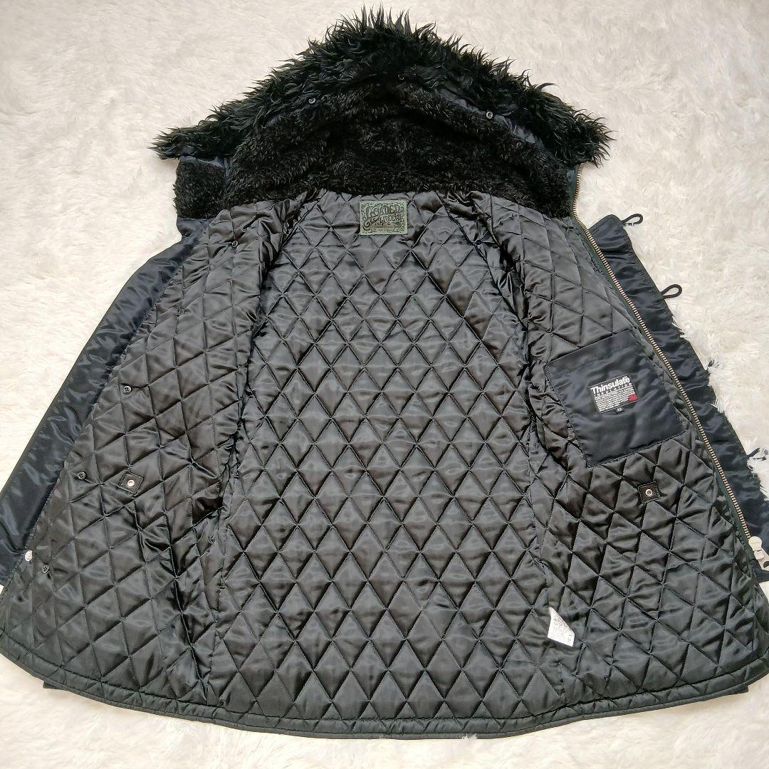 極美品　ローデッド　ミリタリーダウンジャケット 日本製　ファー付き　黒　Lサイズ