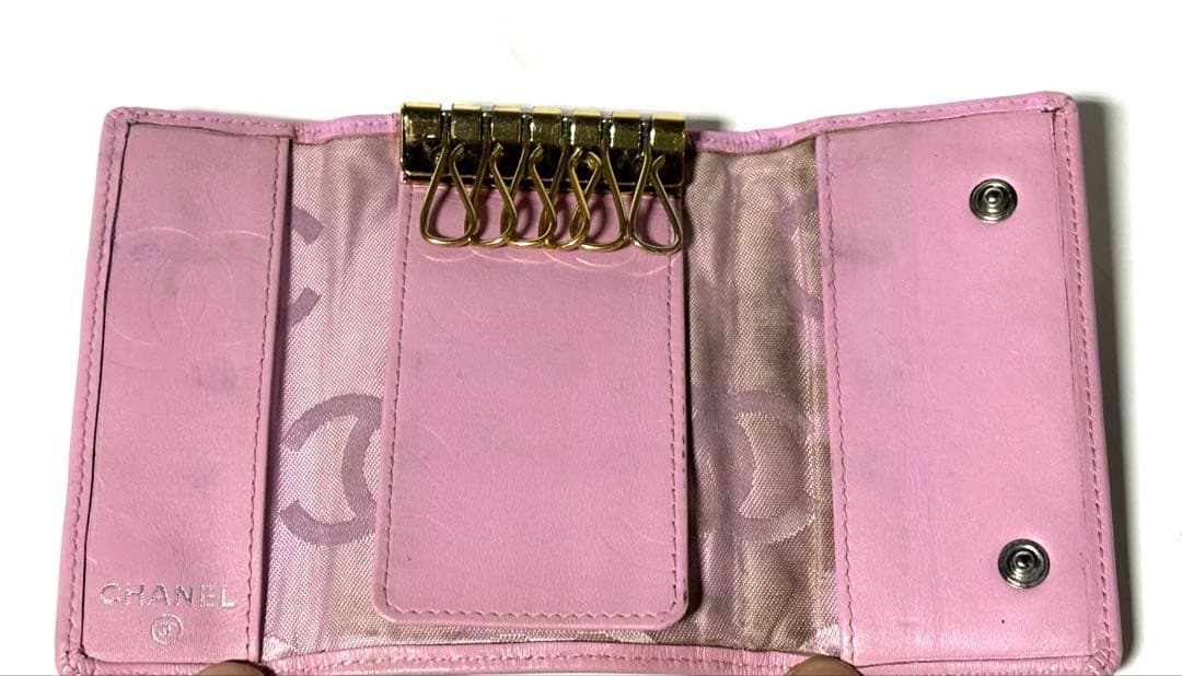 ゆりこ！CHANELシャネル☆キルティングピンク6連キーケースショッパー付
