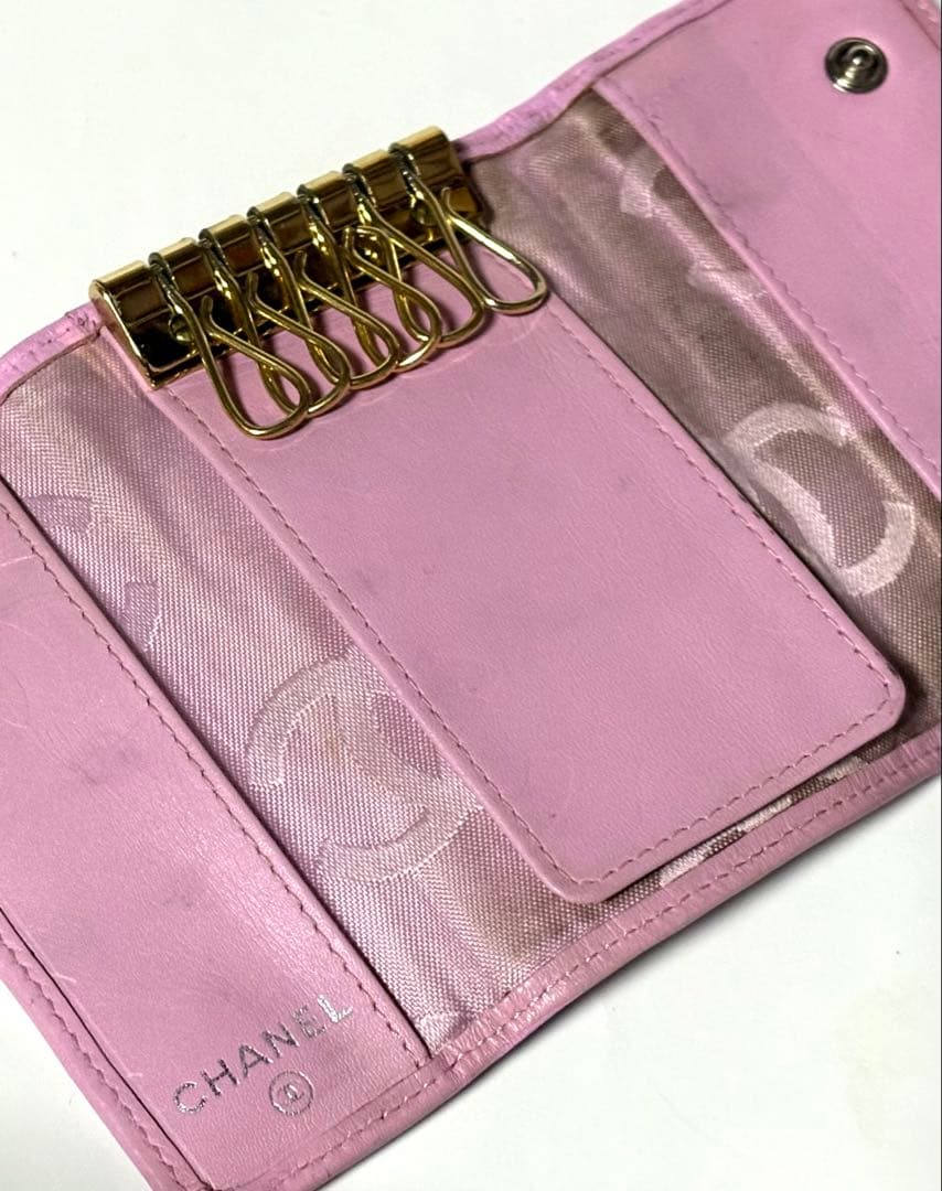 ゆりこ！CHANELシャネル☆キルティングピンク6連キーケースショッパー付
