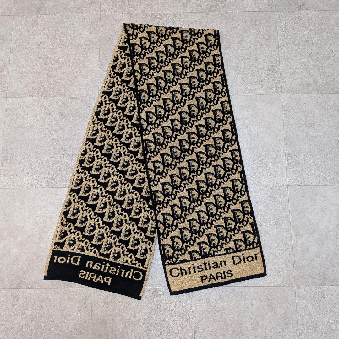 美品✨️クリスチャンディオールトロッター柄 マフラー ベージュ × ブラック