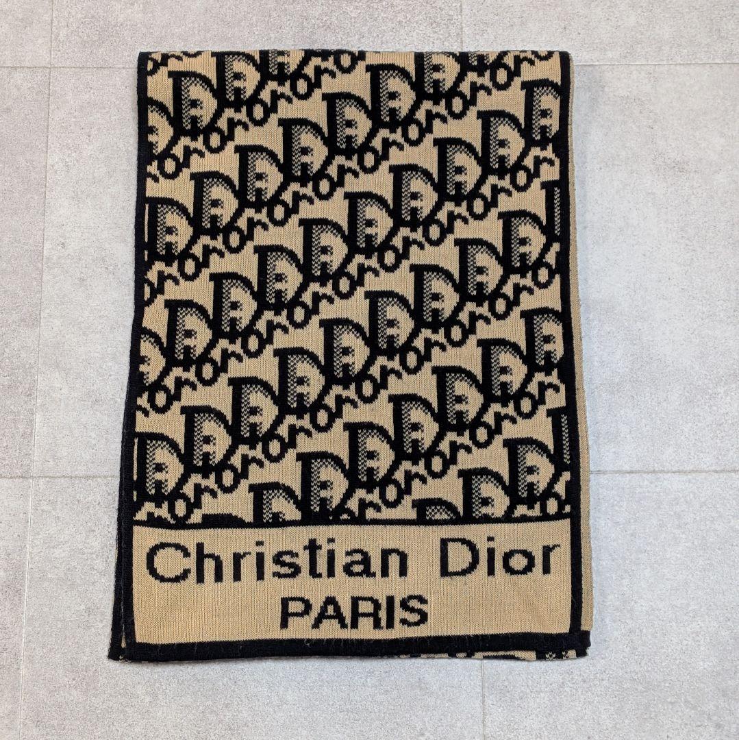 美品✨️クリスチャンディオールトロッター柄 マフラー ベージュ × ブラック