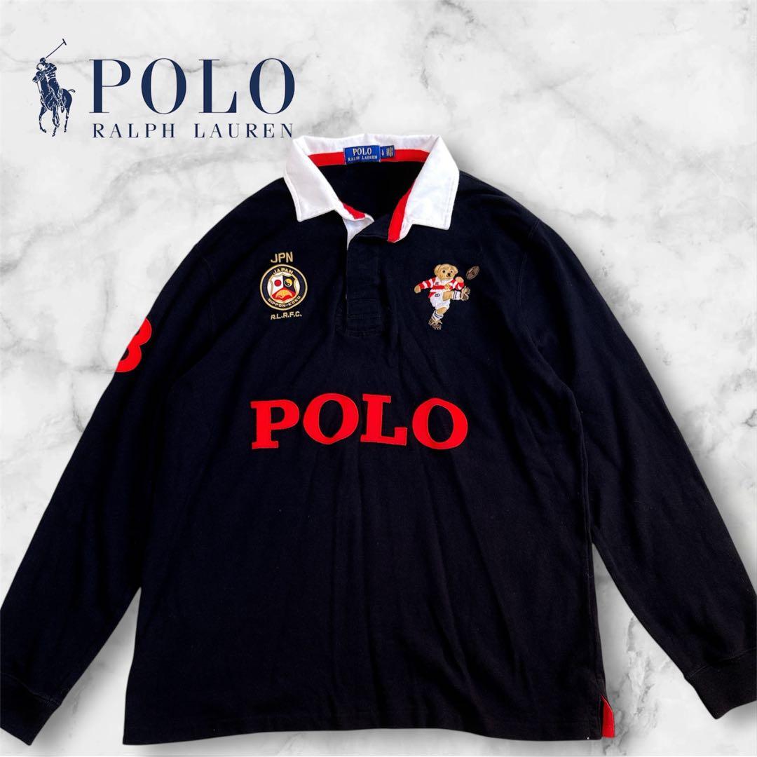 【希少】ポロ ラルフローレン ラガーシャツ ポロベア×JPN 刺繍ロゴ L