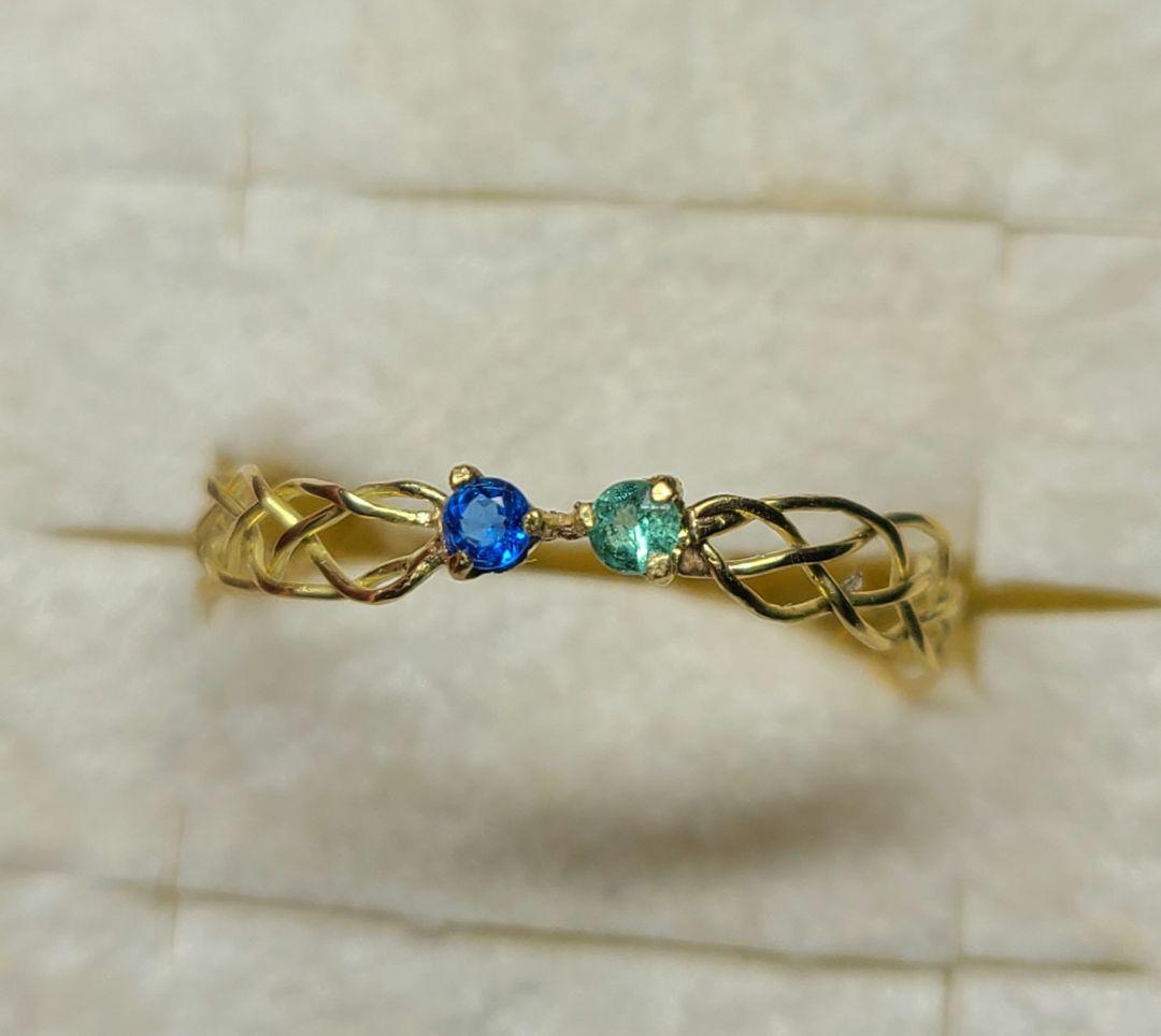 素晴らしい煌めきのリボンさん★パライバトルマリン&アウイナイト18金編み込み★