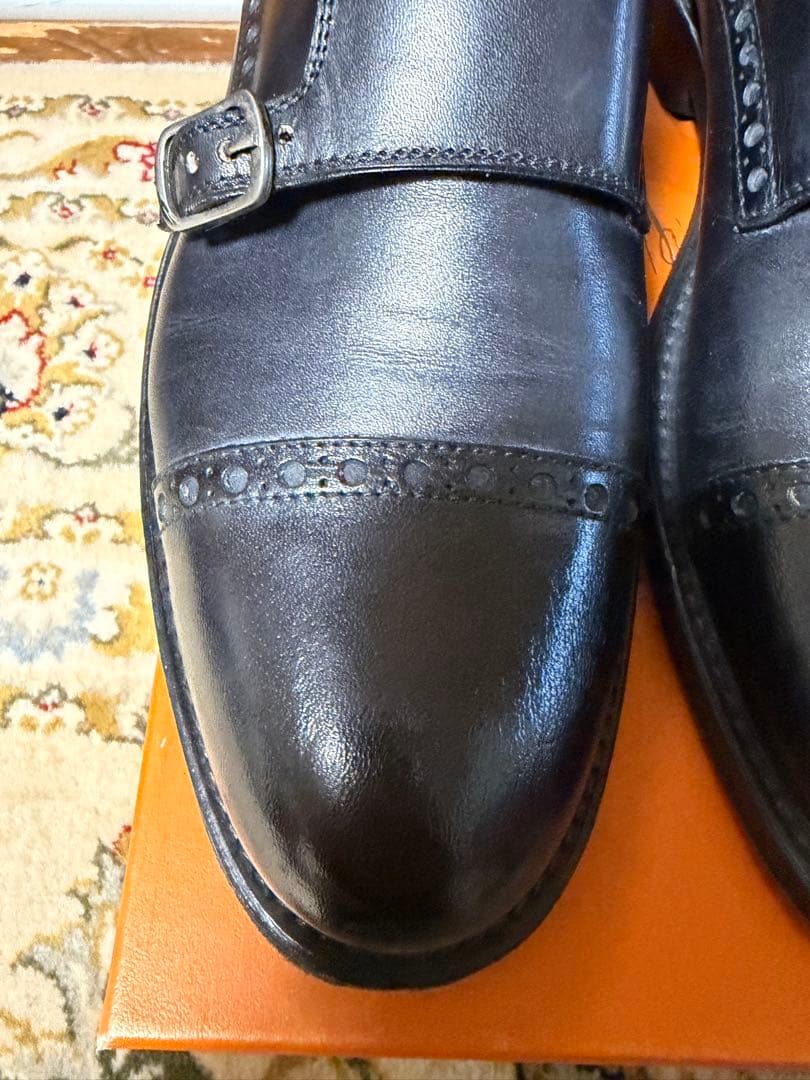 ディ メッラ 黒 ダブルモンクストラップ ビジネスシューズ