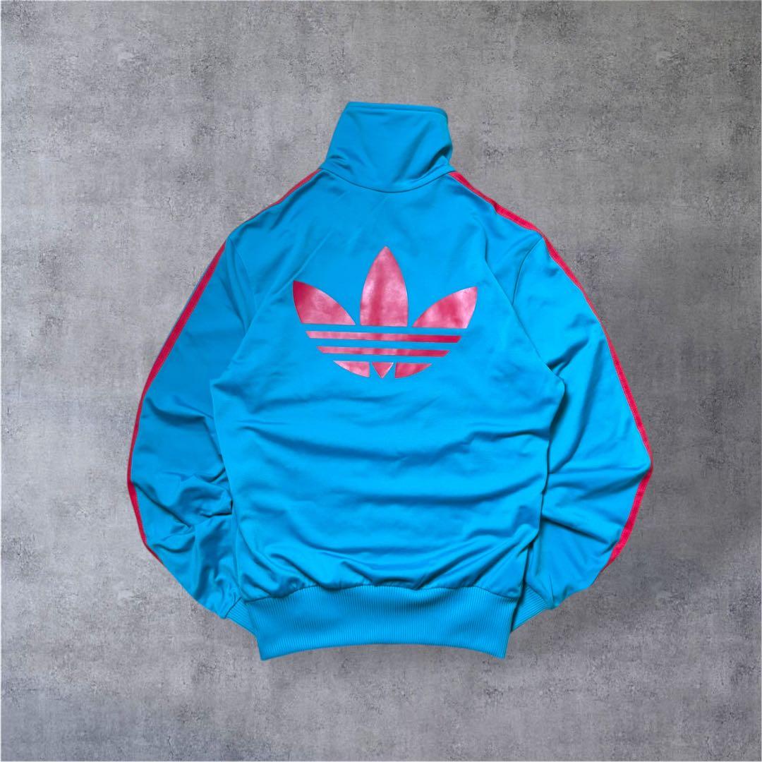 【激レア】adidasファイヤーバードトラックジャケット青/ピンクMレトロ古着