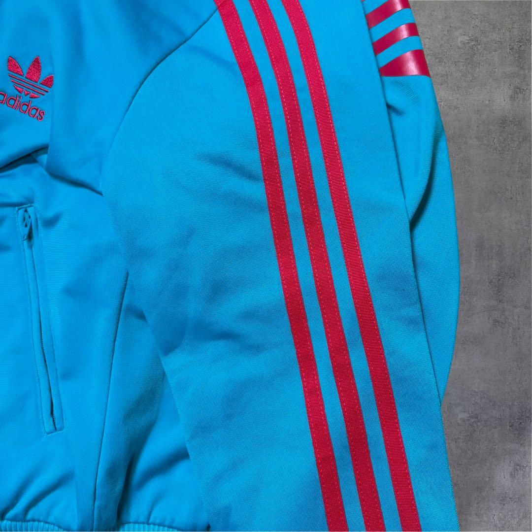 【激レア】adidasファイヤーバードトラックジャケット青/ピンクMレトロ古着
