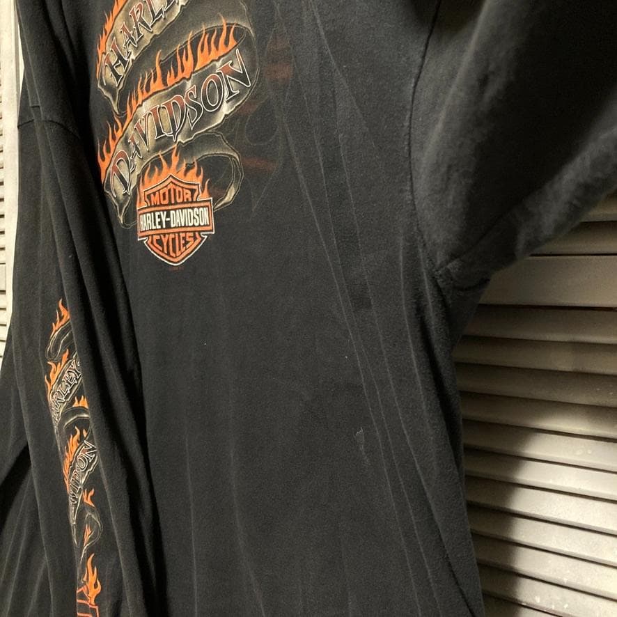 BOBU ハーレー Tシャツ 長袖 古着 USA製 黒 袖 スリープ プリント