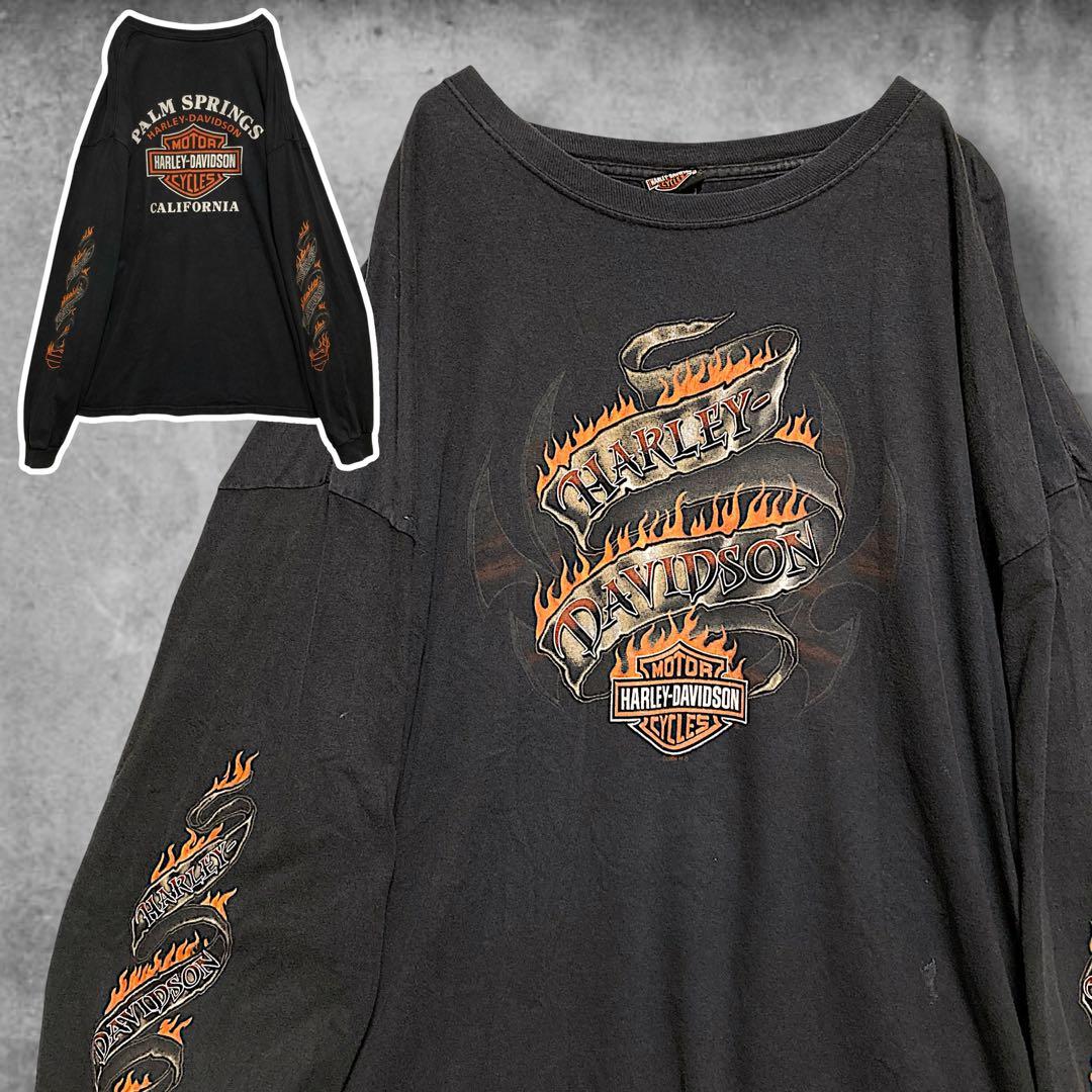 BOBU ハーレー Tシャツ 長袖 古着 USA製 黒 袖 スリープ プリント