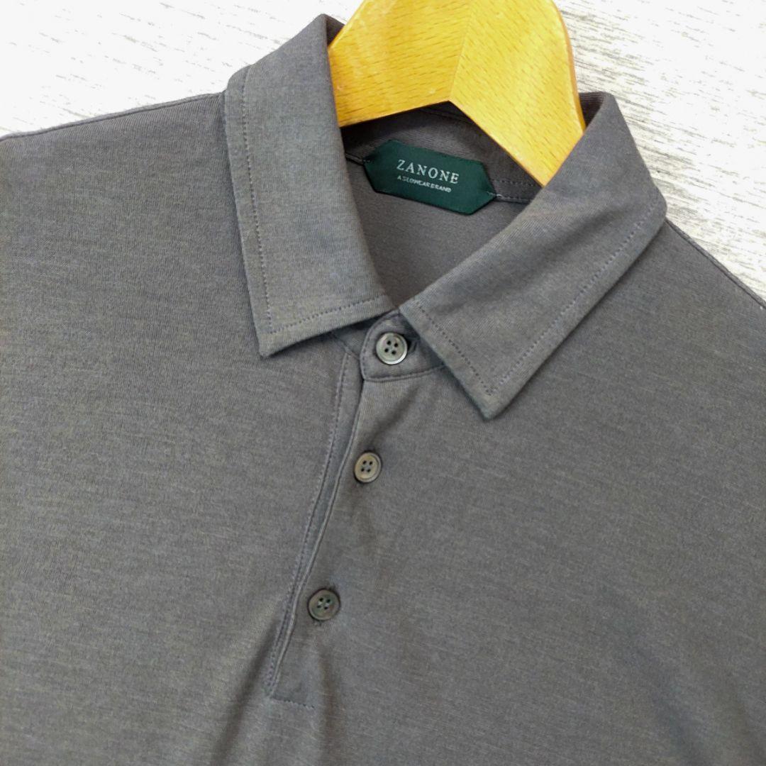 【極美品】ザノーネ ICE COTTON ポロシャツ 46/М 綿 カーキグレー