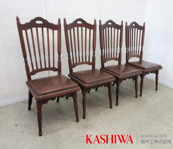 飛騨高山■柏木工■ヴィンテージ■スポーク■オーク材■ダイニングチェア■4脚セット