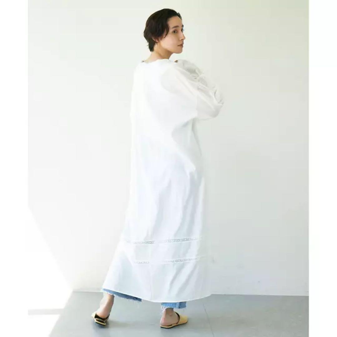 フリルカラーカフタン　コットンレースワンピース