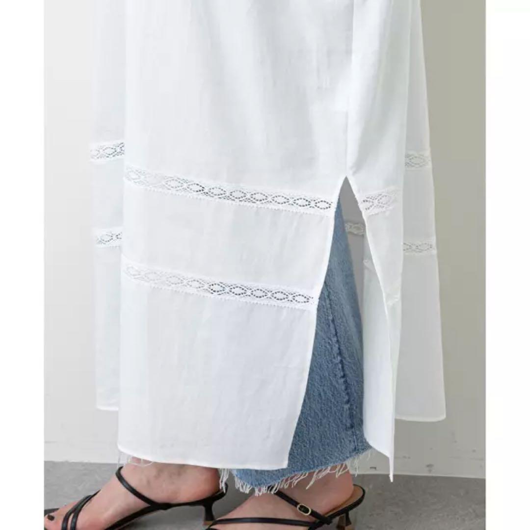 フリルカラーカフタン　コットンレースワンピース