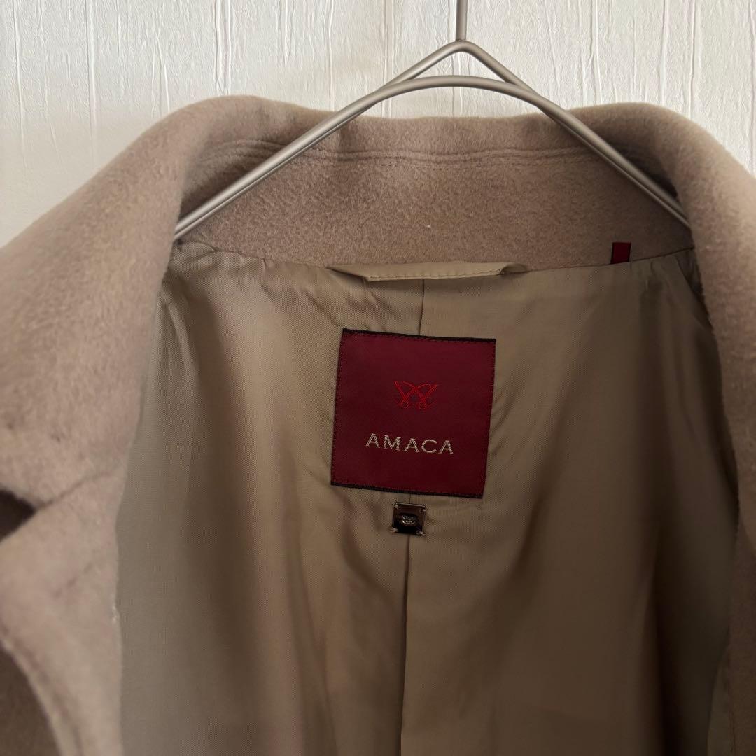 アマカ ステンカラーコート ウールカシミア混　ベージュ　綺麗め　Mサイズ