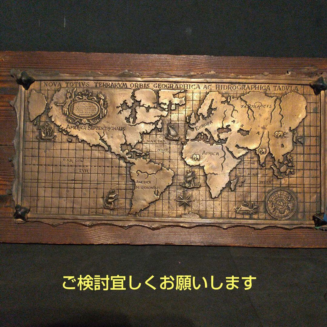 アンティーク 銅板画 古地図デザイン 木製装飾板