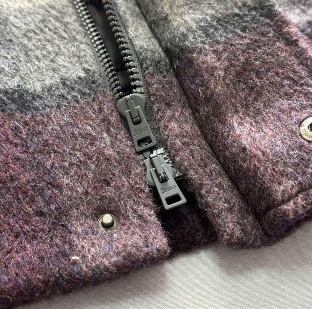 ☆ Herno チェック柄 シャギーニット 中綿 ジャケット 48 アウター