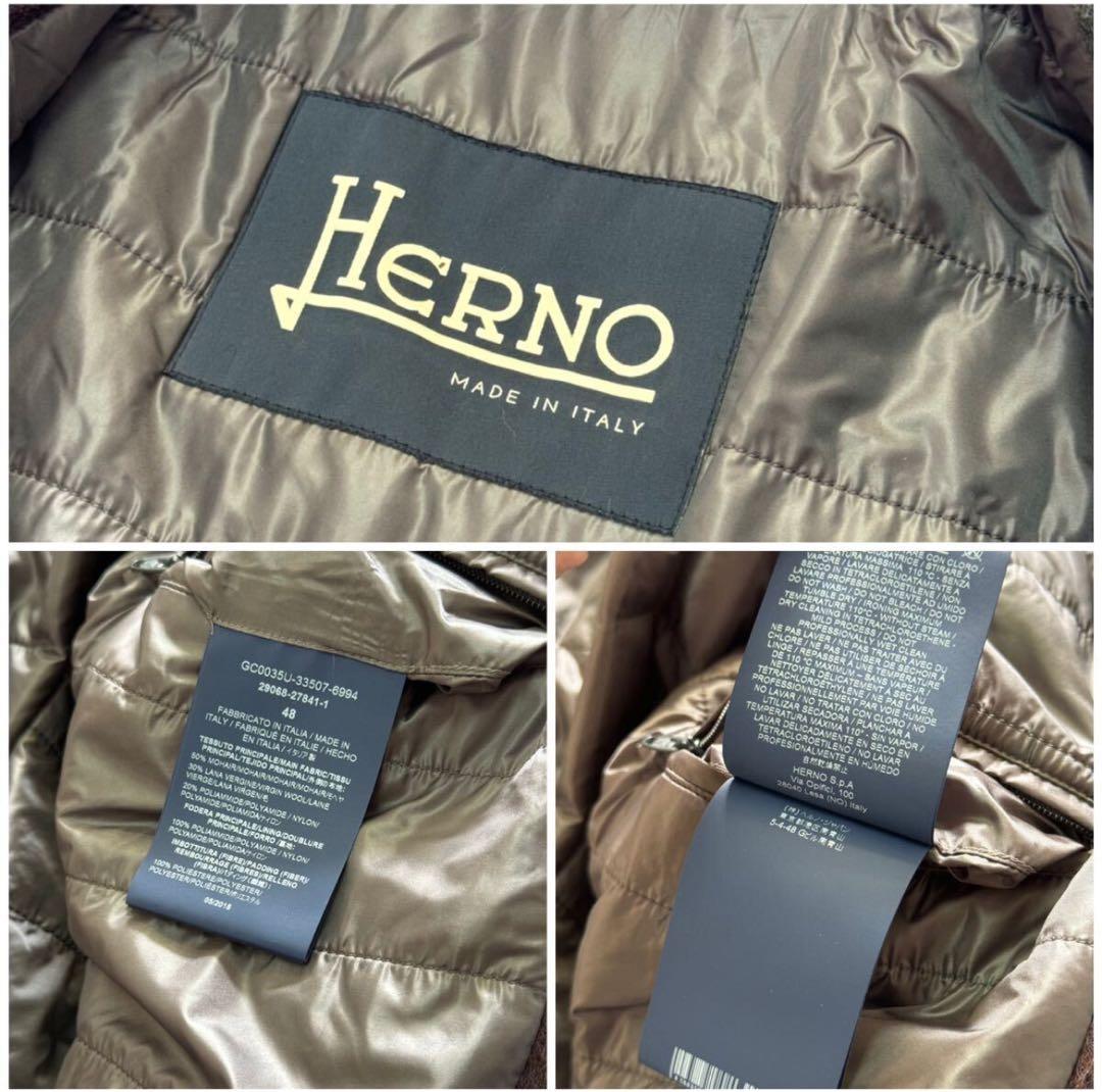 ☆ Herno チェック柄 シャギーニット 中綿 ジャケット 48 アウター