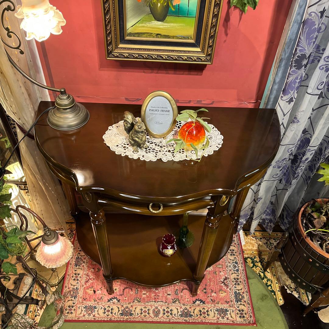 りおりおアンティークPT ハーフラウンドアクセントコンソールキャビネット