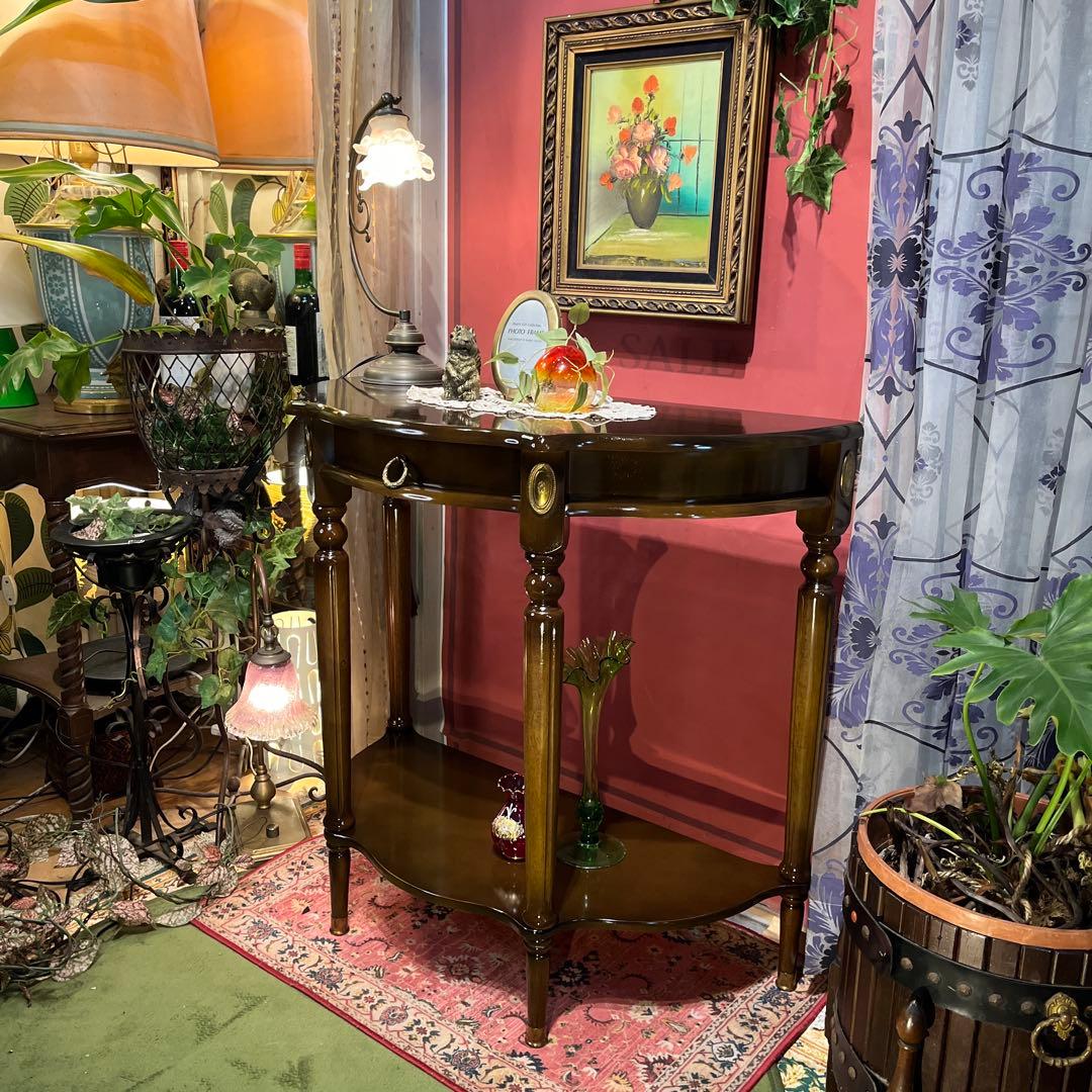 りおりおアンティークPT ハーフラウンドアクセントコンソールキャビネット