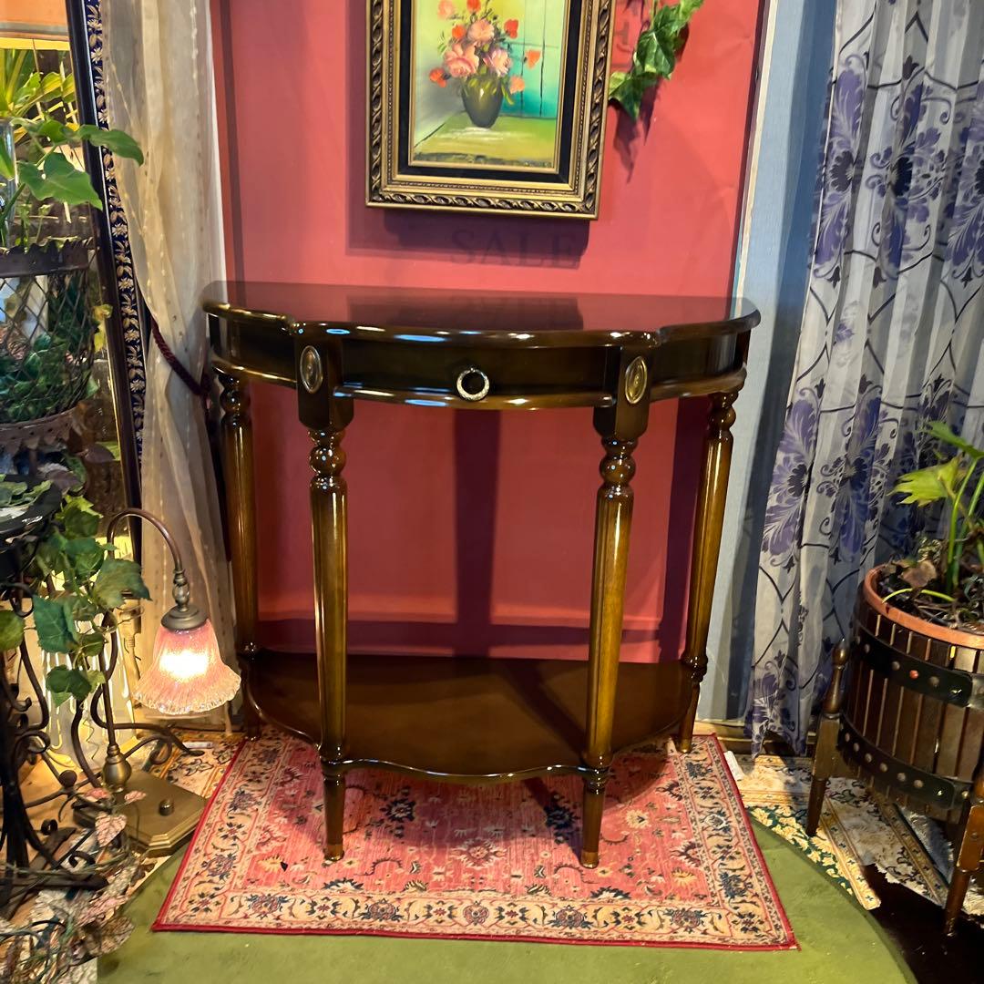 りおりおアンティークPT ハーフラウンドアクセントコンソールキャビネット