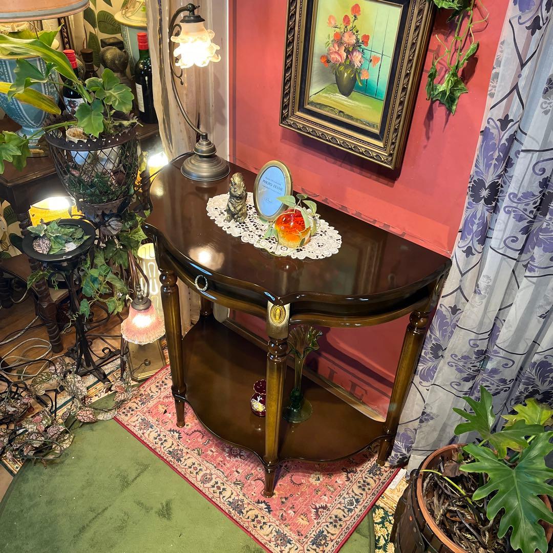 りおりおアンティークPT ハーフラウンドアクセントコンソールキャビネット