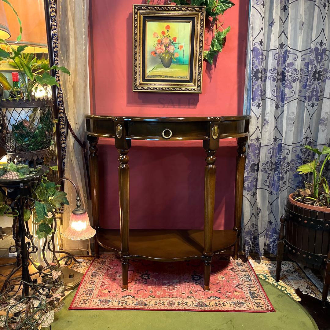 りおりおアンティークPT ハーフラウンドアクセントコンソールキャビネット