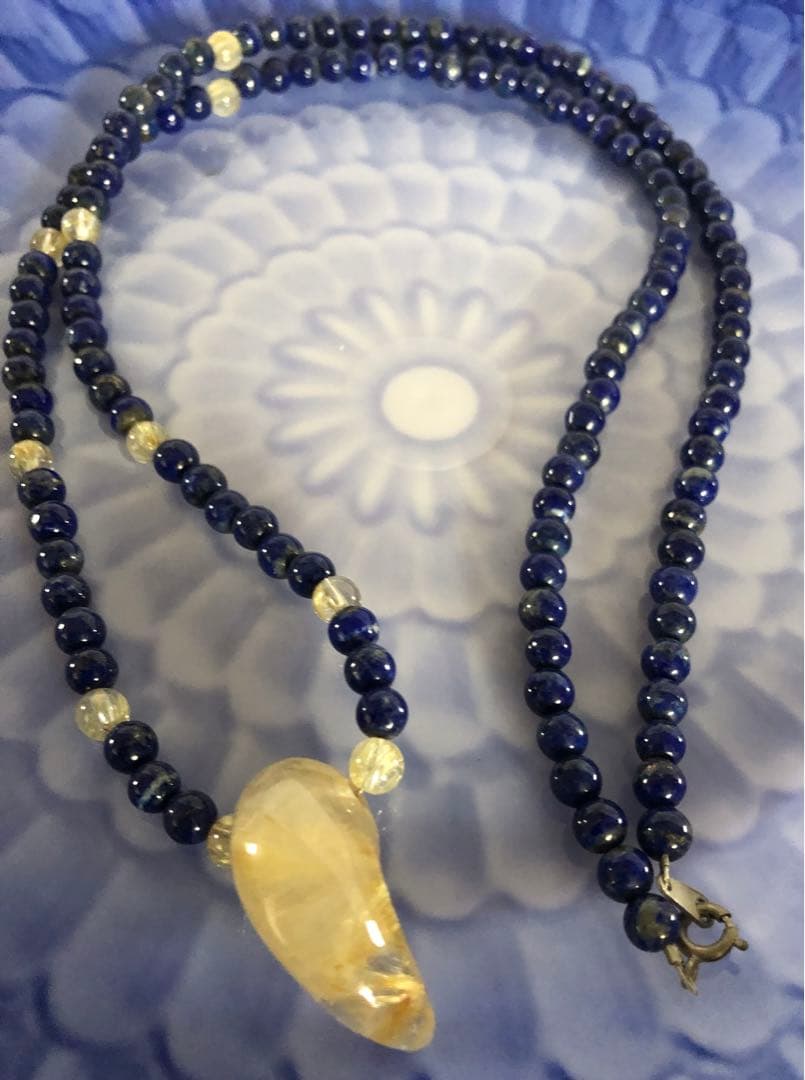 ゴールドルチル、ラピスラズリペンダントネックレス男女兼用現品無料発送