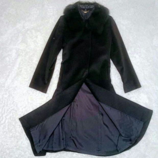 カシミヤ100% ロングコート ブルーフォックスファー ブラック 11AR