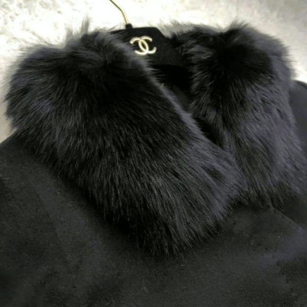 カシミヤ100% ロングコート ブルーフォックスファー ブラック 11AR