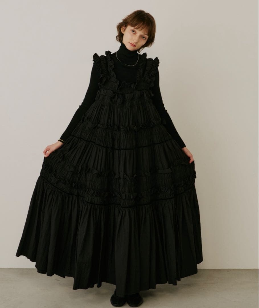 perna ギャザーキャミフリルワンピース　ペルナ　ブラック
